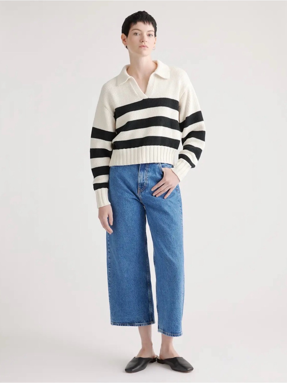 Quince Organic Cotton Cropped Polo Sweater
